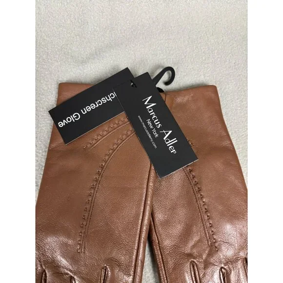 Marcus Adler Brown Leather Women's Touchscreen Gloves Size Large New With Tag's - Picture 2 of 6